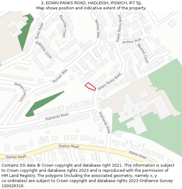 3, EDWIN PANKS ROAD, HADLEIGH, IPSWICH, IP7 5JL: Location map and indicative extent of plot