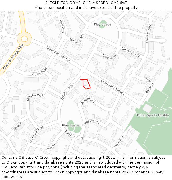 3, EGLINTON DRIVE, CHELMSFORD, CM2 6WT: Location map and indicative extent of plot