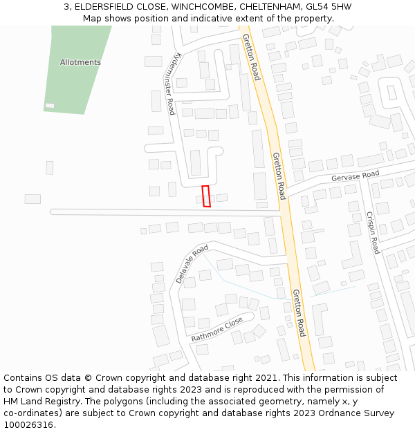 3, ELDERSFIELD CLOSE, WINCHCOMBE, CHELTENHAM, GL54 5HW: Location map and indicative extent of plot