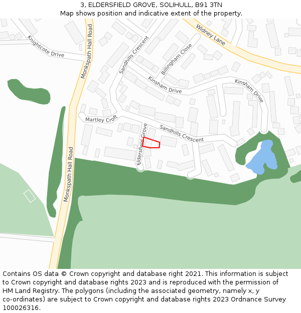3, ELDERSFIELD GROVE, SOLIHULL, B91 3TN: Location map and indicative extent of plot