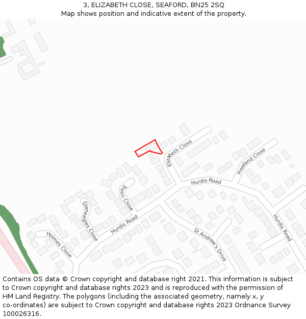 3, ELIZABETH CLOSE, SEAFORD, BN25 2SQ: Location map and indicative extent of plot