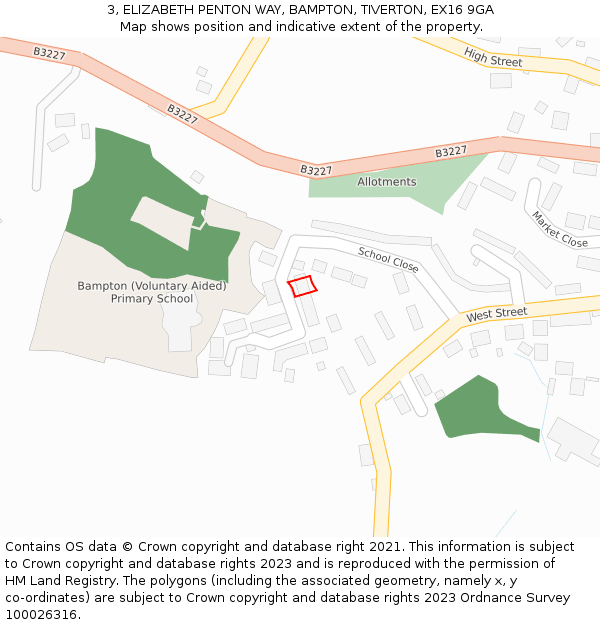 3, ELIZABETH PENTON WAY, BAMPTON, TIVERTON, EX16 9GA: Location map and indicative extent of plot