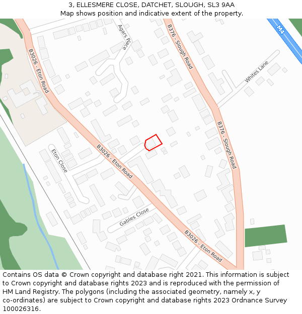 3, ELLESMERE CLOSE, DATCHET, SLOUGH, SL3 9AA: Location map and indicative extent of plot