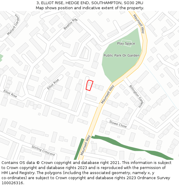 3, ELLIOT RISE, HEDGE END, SOUTHAMPTON, SO30 2RU: Location map and indicative extent of plot