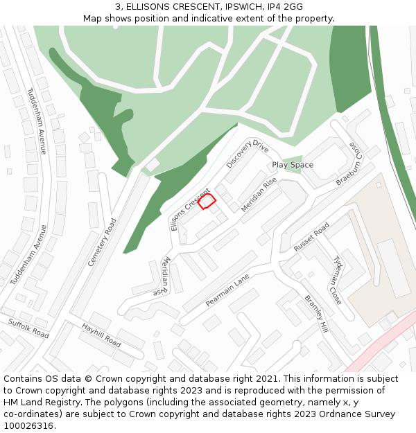 3, ELLISONS CRESCENT, IPSWICH, IP4 2GG: Location map and indicative extent of plot
