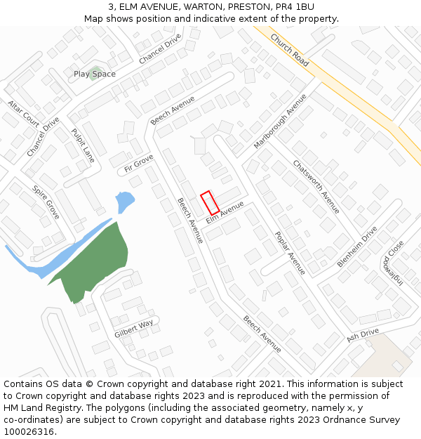 3, ELM AVENUE, WARTON, PRESTON, PR4 1BU: Location map and indicative extent of plot