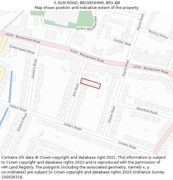 3, ELM ROAD, BECKENHAM, BR3 4JB: Location map and indicative extent of plot