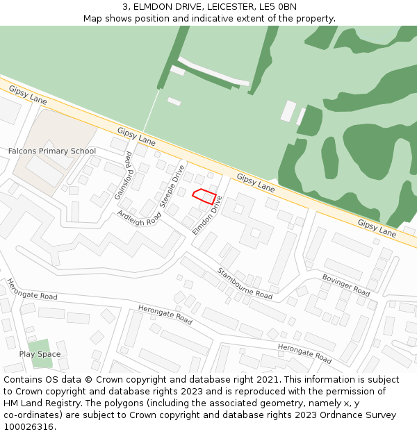 3, ELMDON DRIVE, LEICESTER, LE5 0BN: Location map and indicative extent of plot