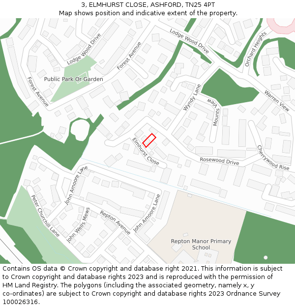 3, ELMHURST CLOSE, ASHFORD, TN25 4PT: Location map and indicative extent of plot