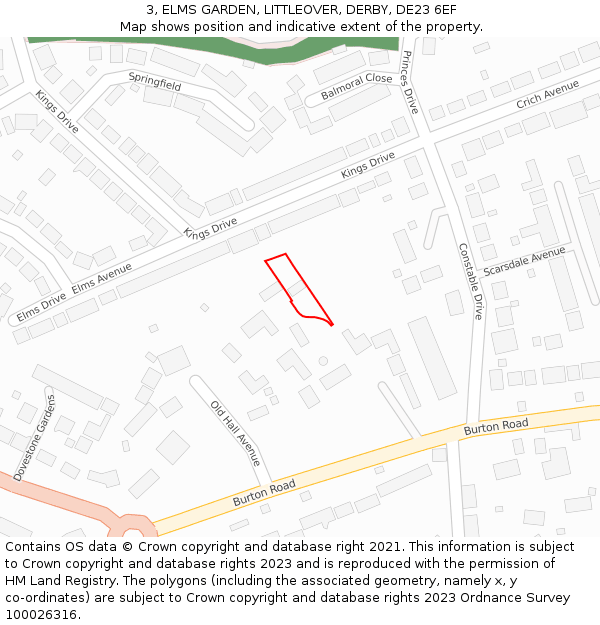 3, ELMS GARDEN, LITTLEOVER, DERBY, DE23 6EF: Location map and indicative extent of plot