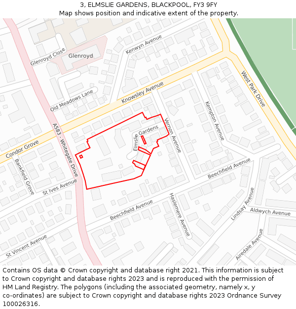 3, ELMSLIE GARDENS, BLACKPOOL, FY3 9FY: Location map and indicative extent of plot
