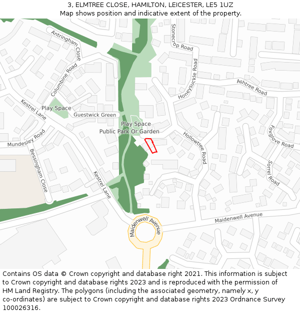 3, ELMTREE CLOSE, HAMILTON, LEICESTER, LE5 1UZ: Location map and indicative extent of plot