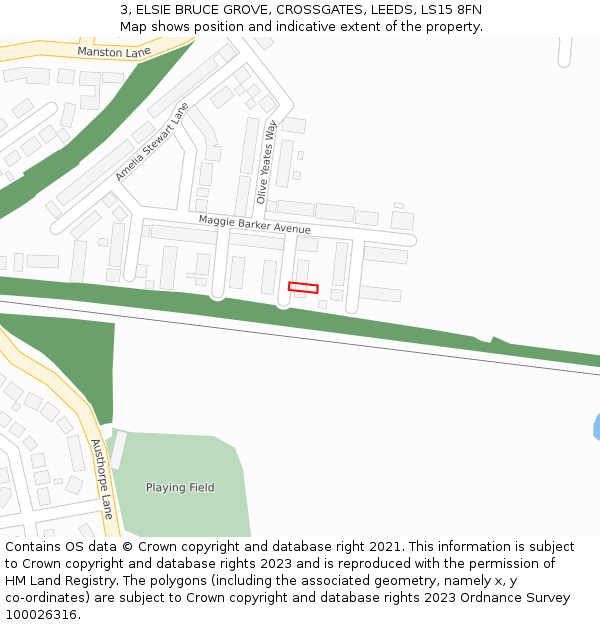 3, ELSIE BRUCE GROVE, CROSSGATES, LEEDS, LS15 8FN: Location map and indicative extent of plot