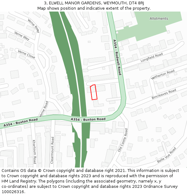 3, ELWELL MANOR GARDENS, WEYMOUTH, DT4 8RJ: Location map and indicative extent of plot