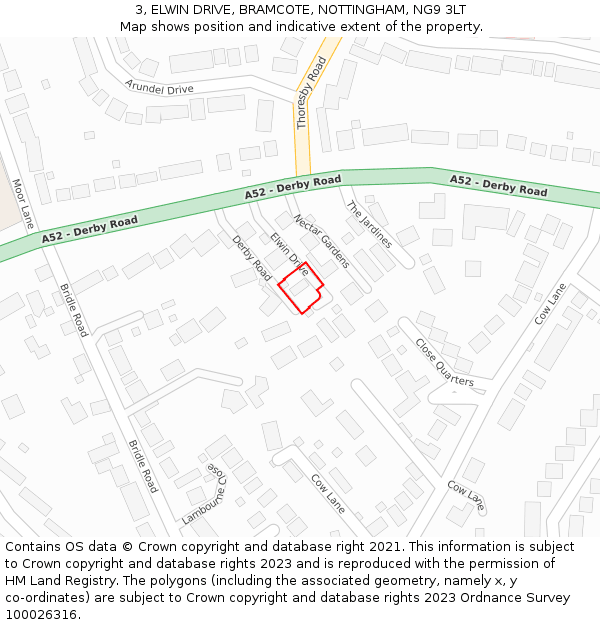 3, ELWIN DRIVE, BRAMCOTE, NOTTINGHAM, NG9 3LT: Location map and indicative extent of plot