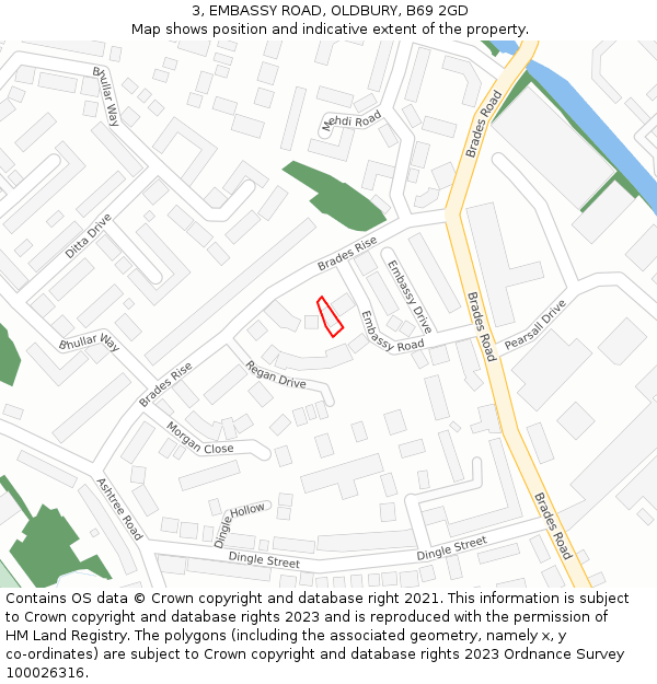 3, EMBASSY ROAD, OLDBURY, B69 2GD: Location map and indicative extent of plot