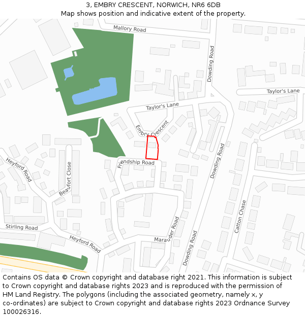 3, EMBRY CRESCENT, NORWICH, NR6 6DB: Location map and indicative extent of plot