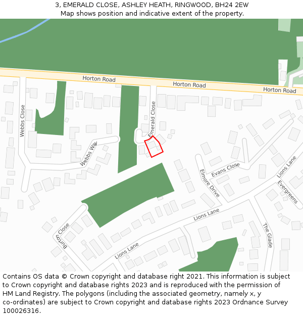 3, EMERALD CLOSE, ASHLEY HEATH, RINGWOOD, BH24 2EW: Location map and indicative extent of plot