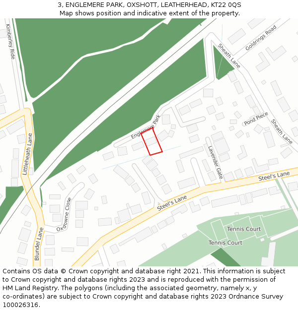 3, ENGLEMERE PARK, OXSHOTT, LEATHERHEAD, KT22 0QS: Location map and indicative extent of plot