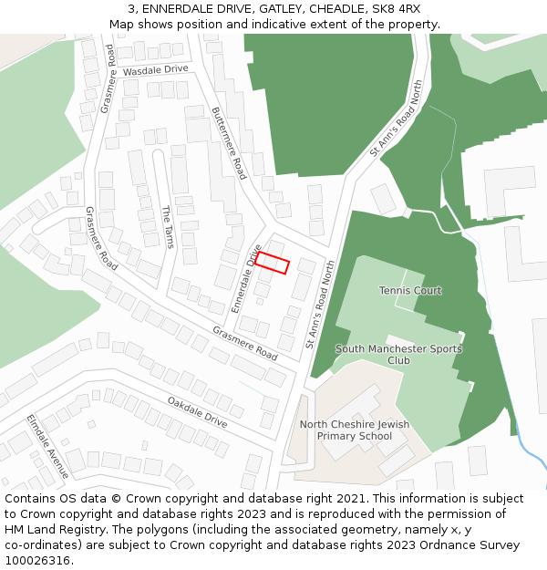3, ENNERDALE DRIVE, GATLEY, CHEADLE, SK8 4RX: Location map and indicative extent of plot