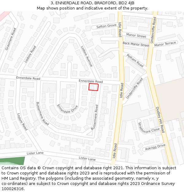 3, ENNERDALE ROAD, BRADFORD, BD2 4JB: Location map and indicative extent of plot