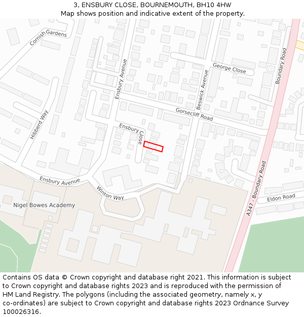3, ENSBURY CLOSE, BOURNEMOUTH, BH10 4HW: Location map and indicative extent of plot