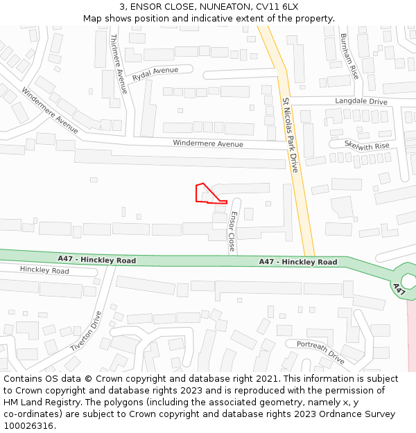 3, ENSOR CLOSE, NUNEATON, CV11 6LX: Location map and indicative extent of plot