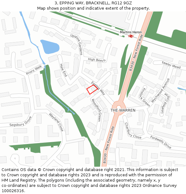 3, EPPING WAY, BRACKNELL, RG12 9GZ: Location map and indicative extent of plot
