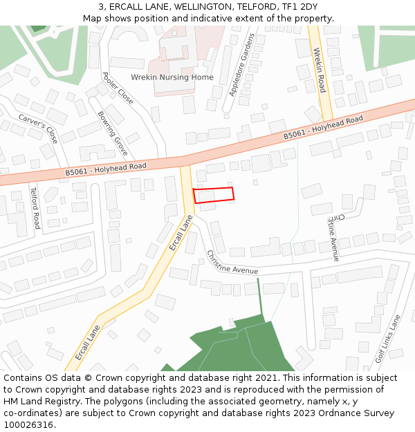 3, ERCALL LANE, WELLINGTON, TELFORD, TF1 2DY: Location map and indicative extent of plot