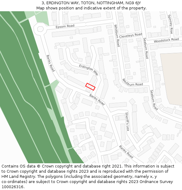 3, ERDINGTON WAY, TOTON, NOTTINGHAM, NG9 6JY: Location map and indicative extent of plot