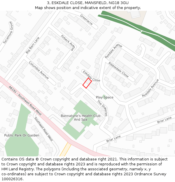3, ESKDALE CLOSE, MANSFIELD, NG18 3GU: Location map and indicative extent of plot