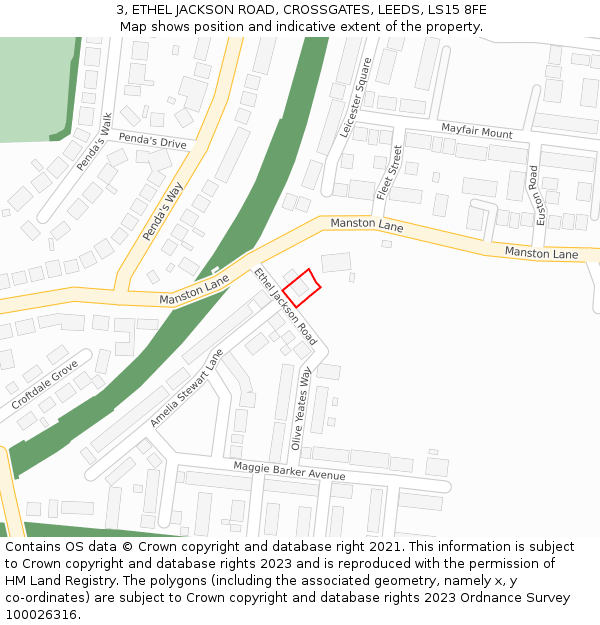 3, ETHEL JACKSON ROAD, CROSSGATES, LEEDS, LS15 8FE: Location map and indicative extent of plot