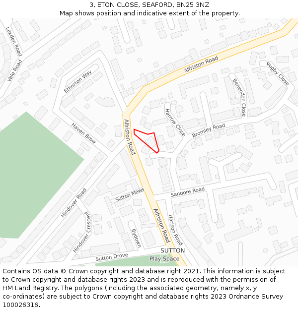 3, ETON CLOSE, SEAFORD, BN25 3NZ: Location map and indicative extent of plot