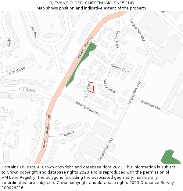 3, EVANS CLOSE, CHIPPENHAM, SN15 1UD: Location map and indicative extent of plot