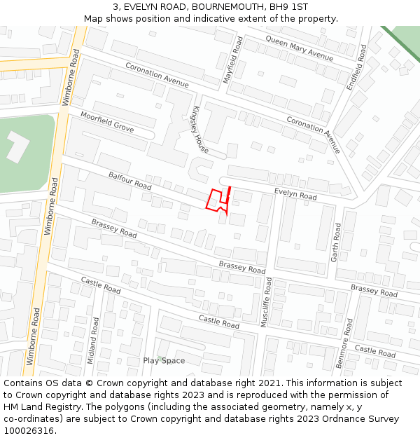 3, EVELYN ROAD, BOURNEMOUTH, BH9 1ST: Location map and indicative extent of plot