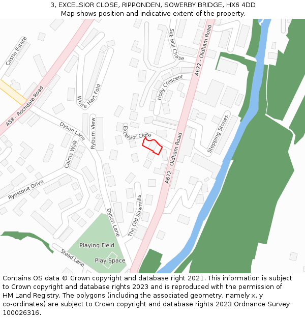 3, EXCELSIOR CLOSE, RIPPONDEN, SOWERBY BRIDGE, HX6 4DD: Location map and indicative extent of plot