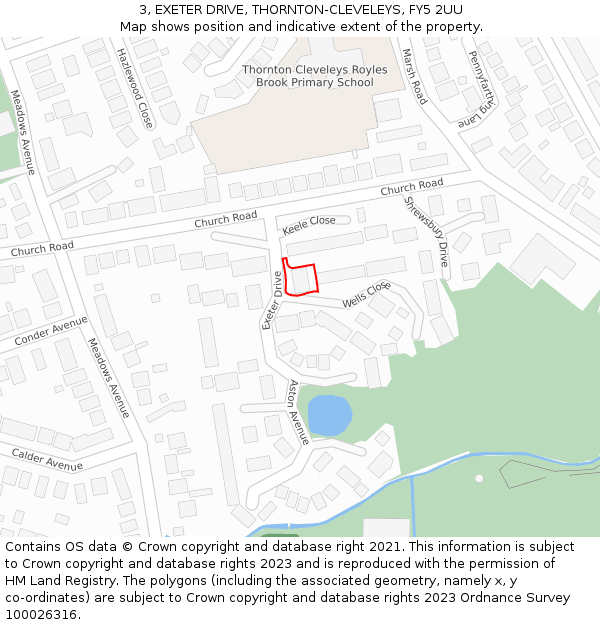 3, EXETER DRIVE, THORNTON-CLEVELEYS, FY5 2UU: Location map and indicative extent of plot