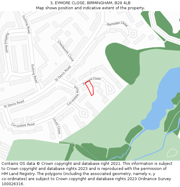 3, EYMORE CLOSE, BIRMINGHAM, B29 4LB: Location map and indicative extent of plot