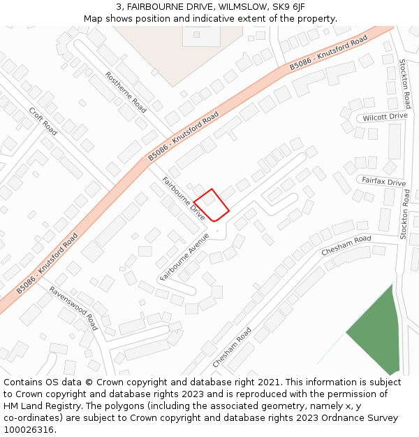 3, FAIRBOURNE DRIVE, WILMSLOW, SK9 6JF: Location map and indicative extent of plot