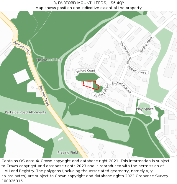 3, FAIRFORD MOUNT, LEEDS, LS6 4QY: Location map and indicative extent of plot
