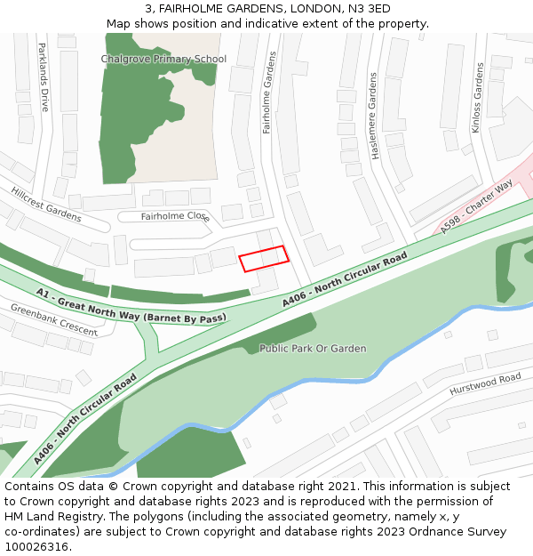3, FAIRHOLME GARDENS, LONDON, N3 3ED: Location map and indicative extent of plot