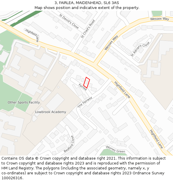 3, FAIRLEA, MAIDENHEAD, SL6 3AS: Location map and indicative extent of plot