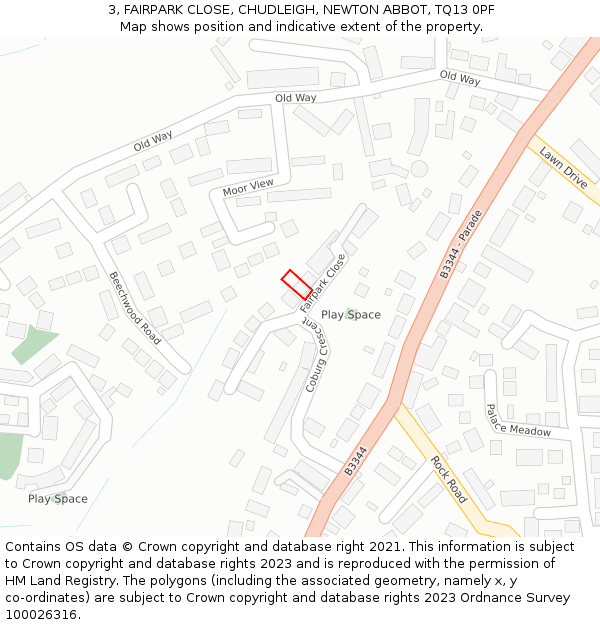 3, FAIRPARK CLOSE, CHUDLEIGH, NEWTON ABBOT, TQ13 0PF: Location map and indicative extent of plot