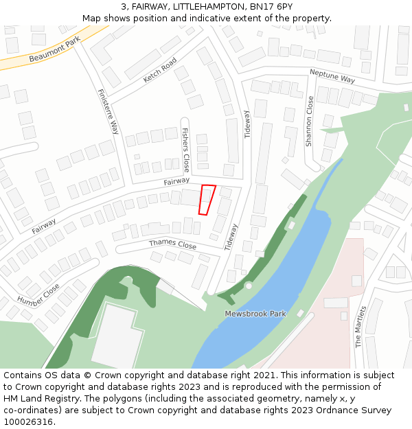 3, FAIRWAY, LITTLEHAMPTON, BN17 6PY: Location map and indicative extent of plot