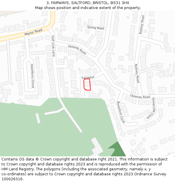 3, FAIRWAYS, SALTFORD, BRISTOL, BS31 3HX: Location map and indicative extent of plot