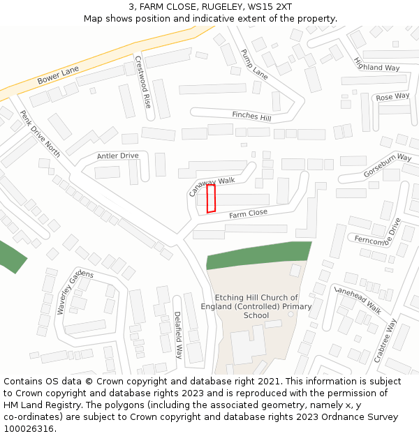 3, FARM CLOSE, RUGELEY, WS15 2XT: Location map and indicative extent of plot