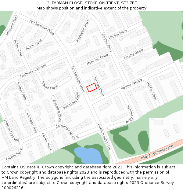 3, FARMAN CLOSE, STOKE-ON-TRENT, ST3 7RE: Location map and indicative extent of plot