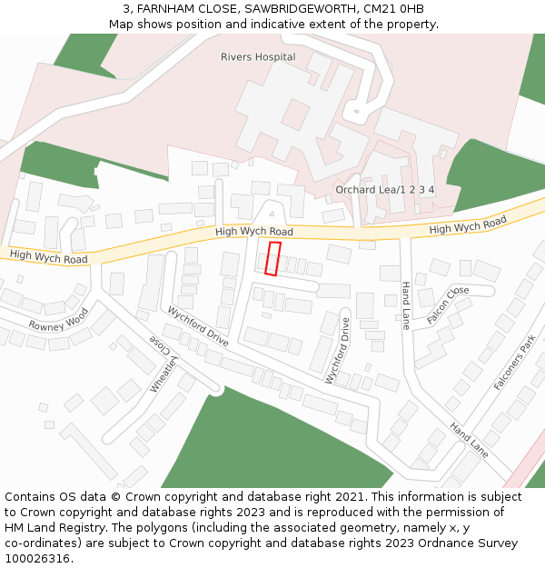 3, FARNHAM CLOSE, SAWBRIDGEWORTH, CM21 0HB: Location map and indicative extent of plot