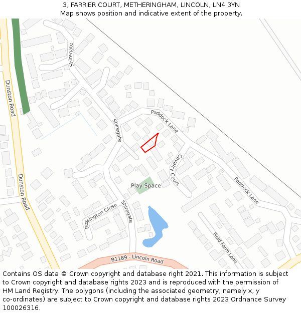 3, FARRIER COURT, METHERINGHAM, LINCOLN, LN4 3YN: Location map and indicative extent of plot
