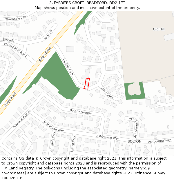 3, FARRIERS CROFT, BRADFORD, BD2 1ET: Location map and indicative extent of plot
